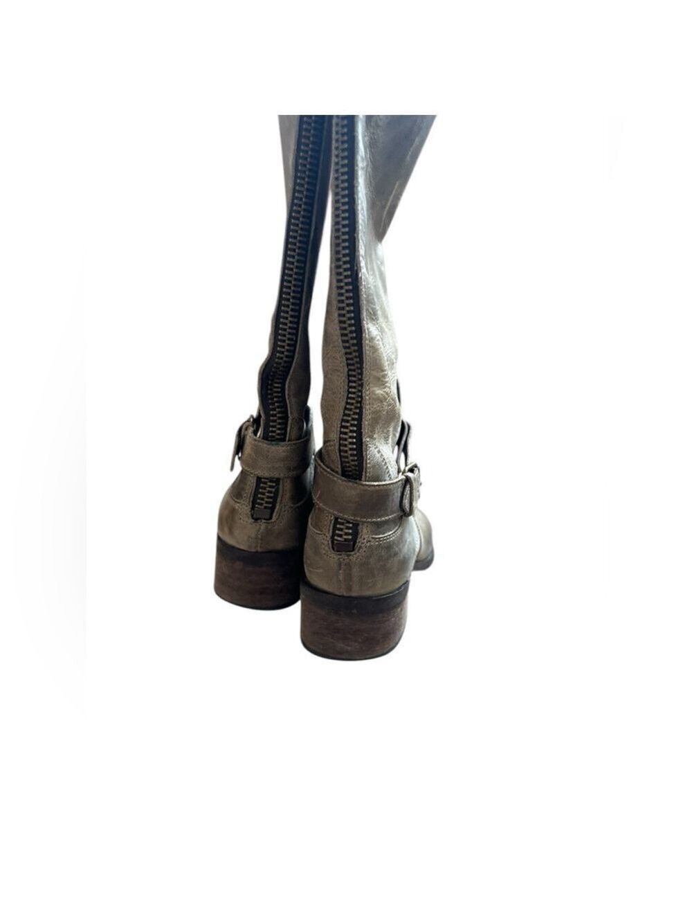 CHARLES DAVID Italy Vey Distressed Gray Leather Red Zip Up Riding Boots 6.5 - Picture 6 of 7